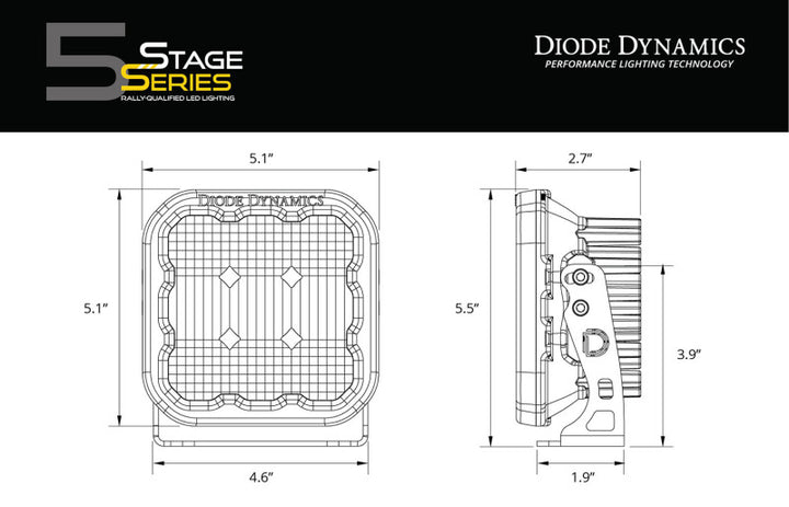 Diode Dynamics SS5 LED Pod Pro - Yellow Flood (Pair)