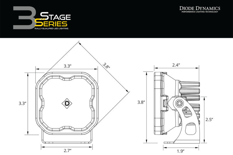 Diode Dynamics SS3 LED Bumper 2 In Roll Bar Kit Pro - Yellow SAE Fog (Pair)