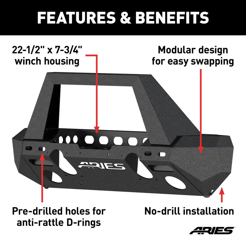 ARIES 2082055 TRAILCHASER JEEP WRANGLER 2007-2017 JK ALUMINUM FRONT BUMPER