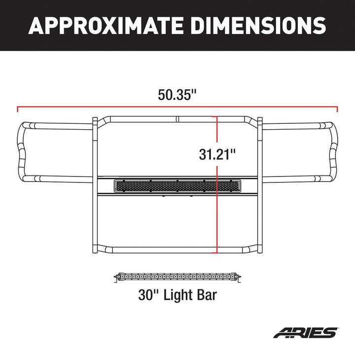 Aries 2170032 Pro Series Grille Guard with Light Bar Fits 2018-Current Jeep Wrangler JL and Gladiator JT