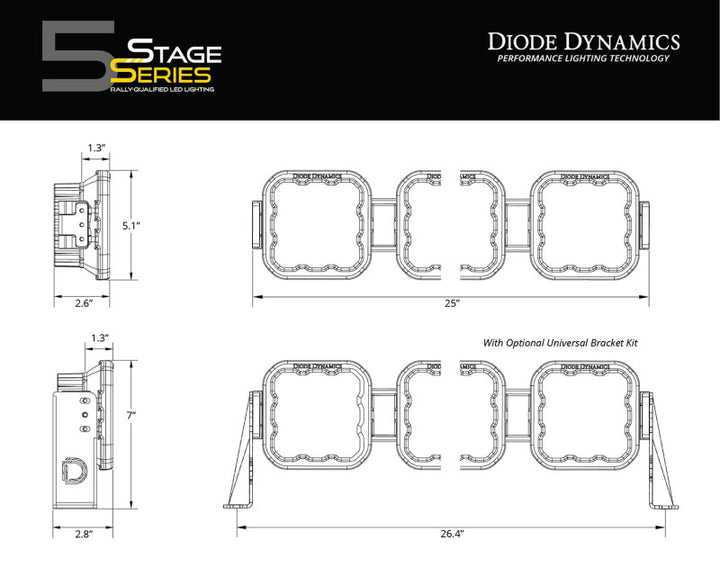 Diode Dynamics SS5 Sport Universal CrossLink 4-Pod Lightbar - Yellow Driving