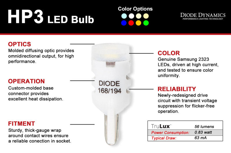 Diode Dynamics 194 LED Bulb HP3 LED - Cool - White (Pair)