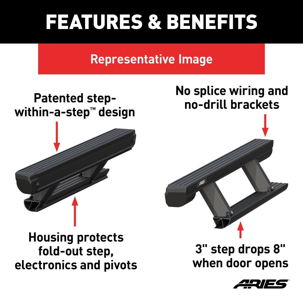 Aries 3034470 ActionTrac Powered Running Board Kit Fits 2007-2018 Jeep Wrangler JKU 2 Door