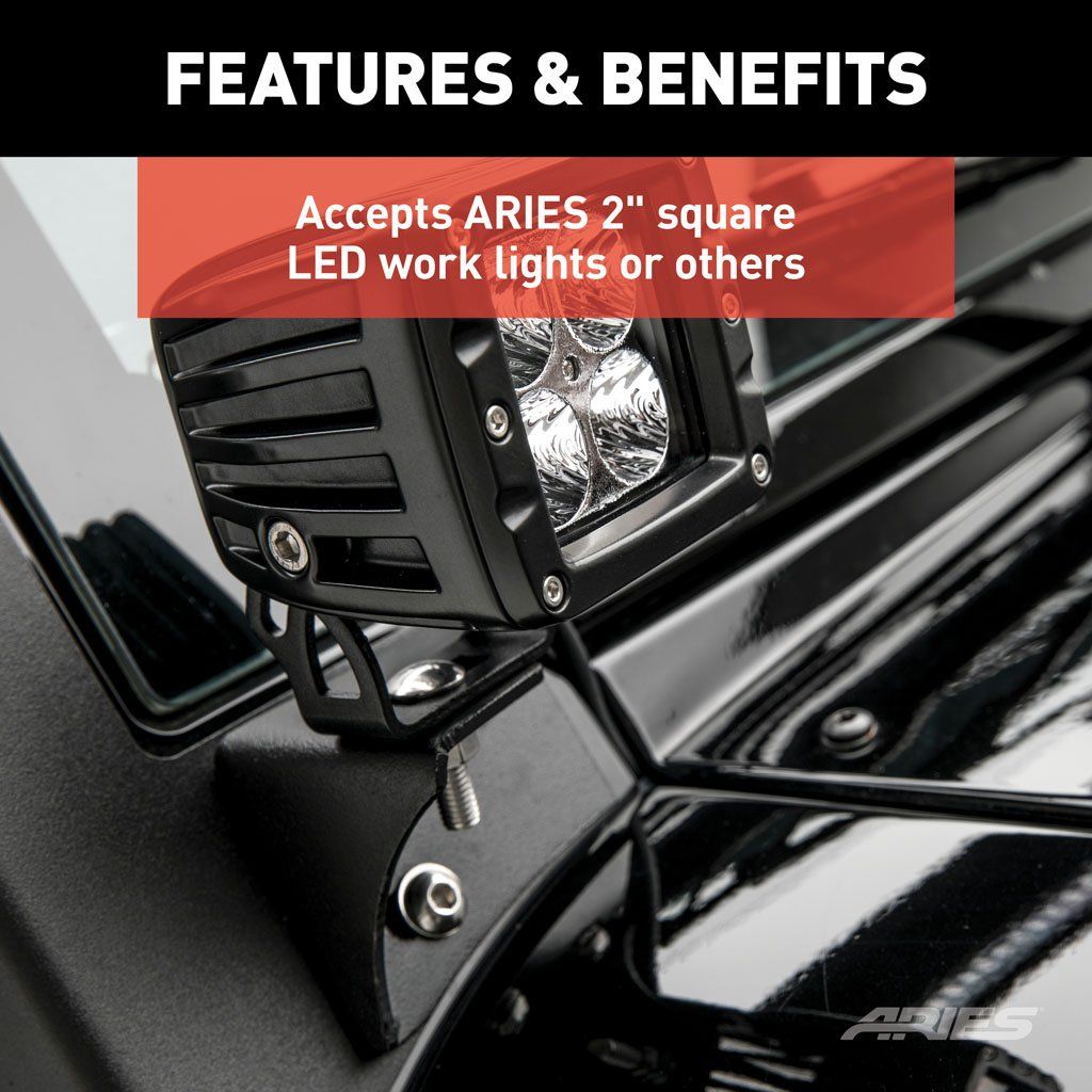 Aries AR15800 Windshield Light Bracket Kit Fits 2007-2018 Jeep Wrangler JK