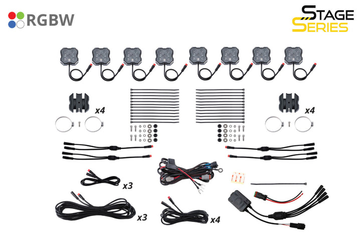 Diode Dynamics Stage Series SXS Rock Light Installer Kit - RGBW M8 (8-pack)