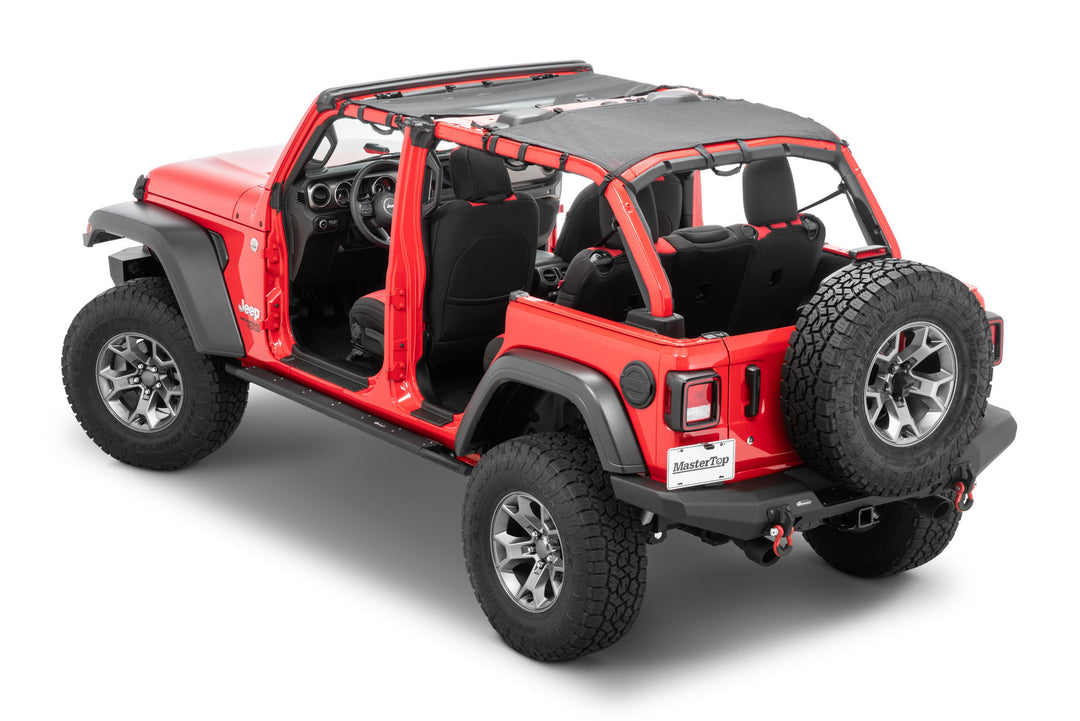 MasterTop 14203501 Black Mesh Bimini with Grab Handles Fits 2018-2023 Jeep Wrangler 2 Door