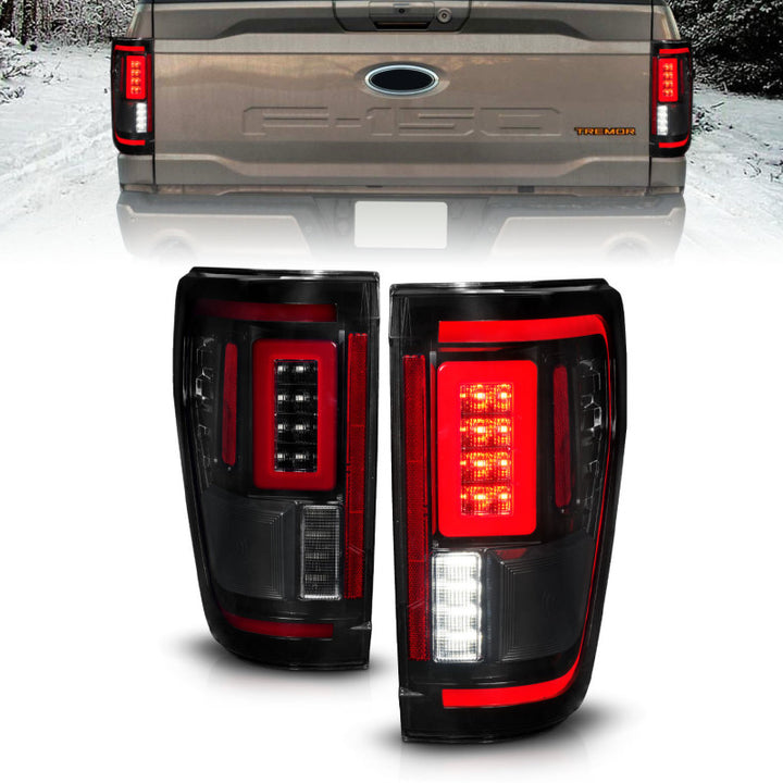 ANZO 21-23 Ford F-150 LED Taillights Seq. Signal w/BLIS Cover - Black Smoke