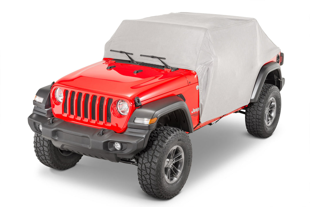 MasterTop 11121609 5 Layer Full Door Cab Cover Fits 2018-Current Jeep Wrangler JLU 4 Door with factory soft top folded down Gray