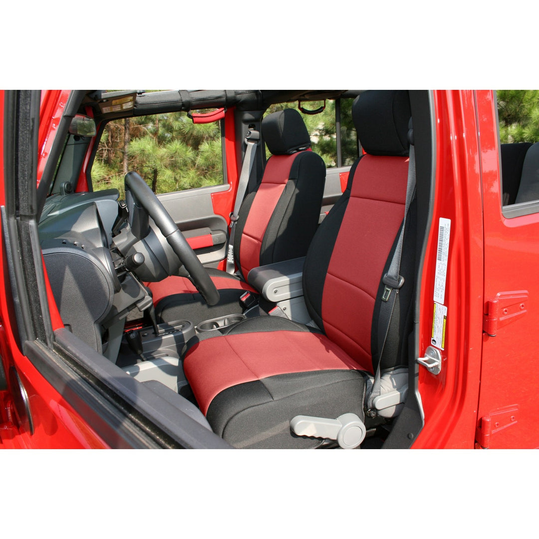 Rugged Ridge 13214.53 Neoprene Front Seat Cover Kit Fits all 2007-2010 Jeep Wrangler JK Black/Red