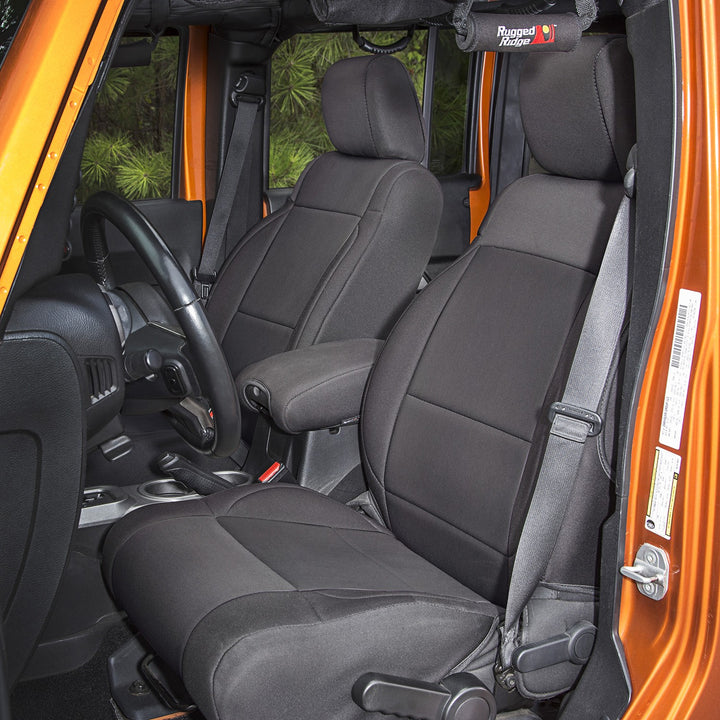Rugged Ridge 13215.01 Neoprene Front Seat Cover Kit Fits 2011-2018 Jeep Wrangler JK Black/Black