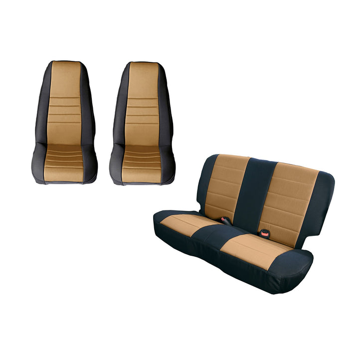 Rugged Ridge 13290.04 Tan/Black Seat Cover Kit Fits 1980-1990 Jeep CJ-7 and Wrangler YJ