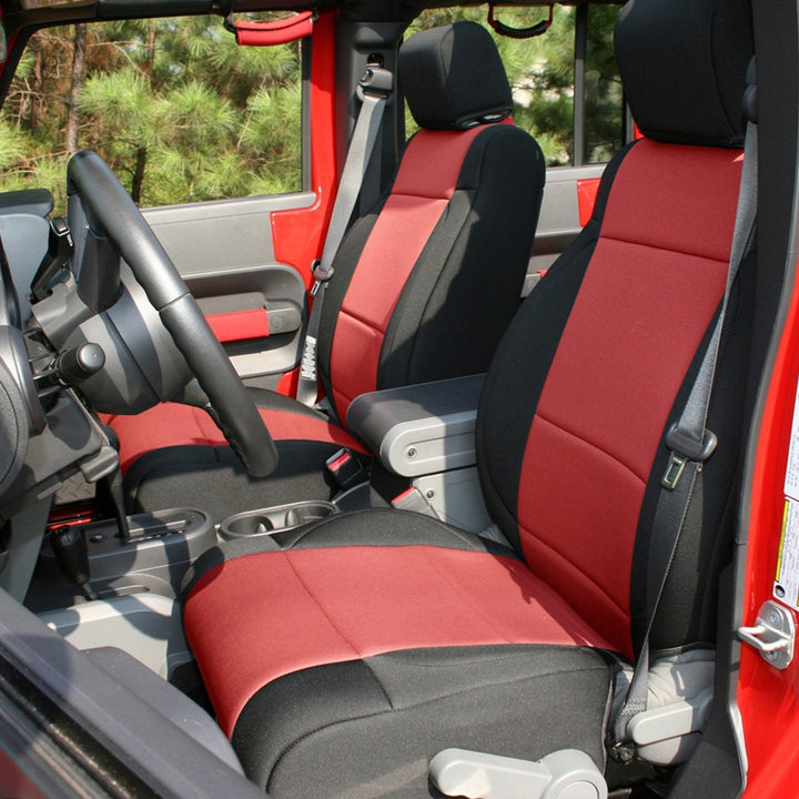 Rugged Ridge 13296.53 Neoprene Seat Cover Kit Black/Red Fits 2011-2018 Jeep Wrangler JK 2 door