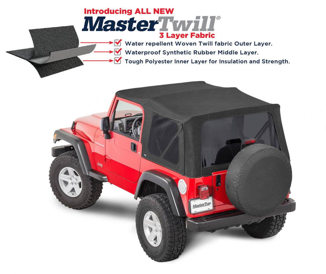 MasterTop 15211224 Replacement Top with Door Skins and Tinted Glass Fits 1997-2006 Jeep Wrangler TJ Black MasterTwill