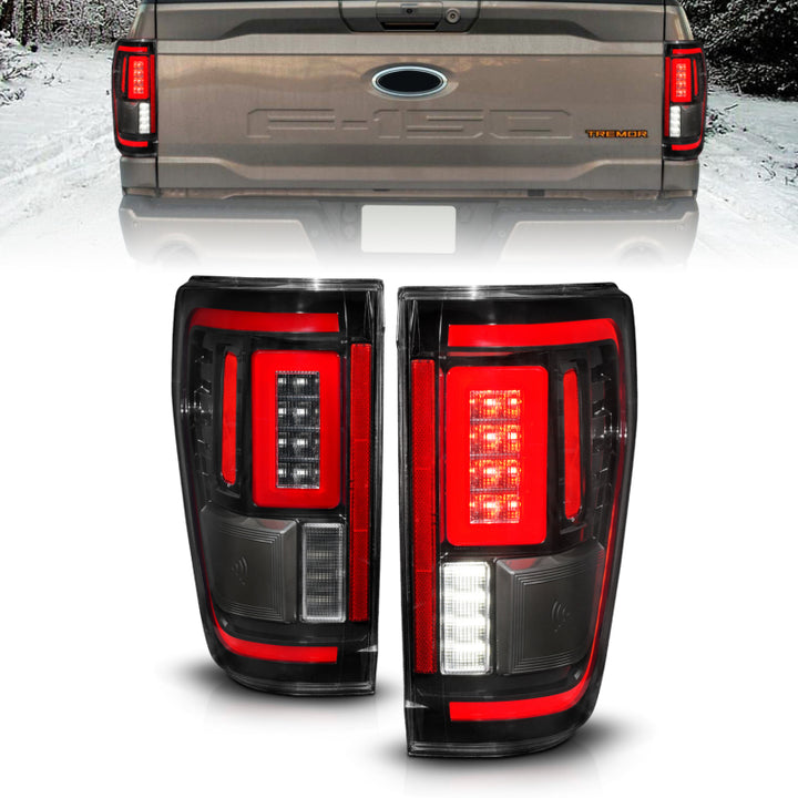 ANZO 21-23 Ford F-150 LED Taillights Seq. Signal w/BLIS Cover - Black Housing