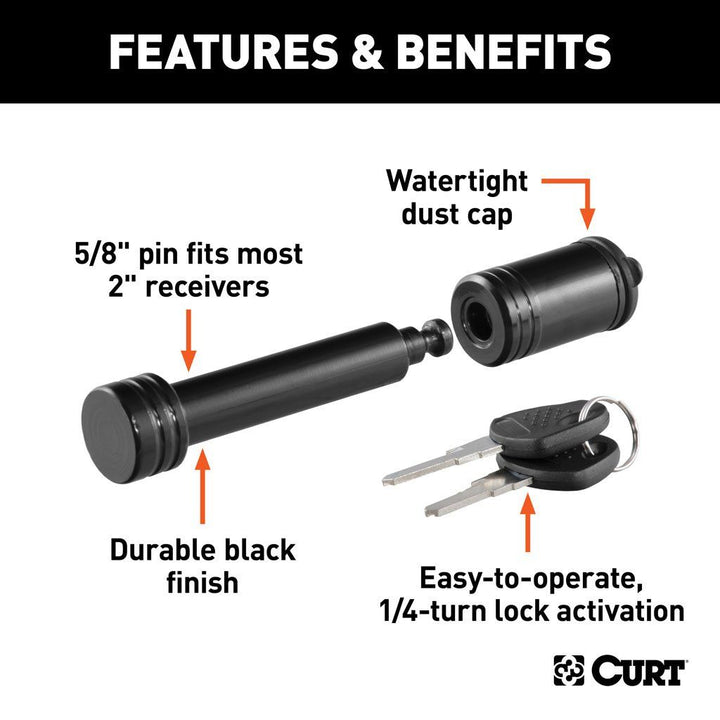 Curt 23518 Barbell Hitch Lock 5/8 Inch Fits 2 inch Receiver Black