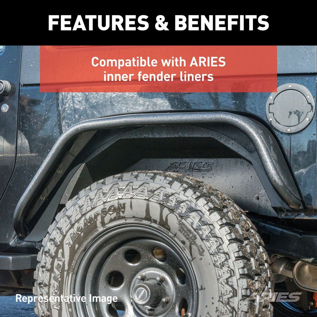Aries 2500202 Rear Fender Flare Kit Fits 2007-2018 Jeep Wrangler JK | JKU Raw Aluminum