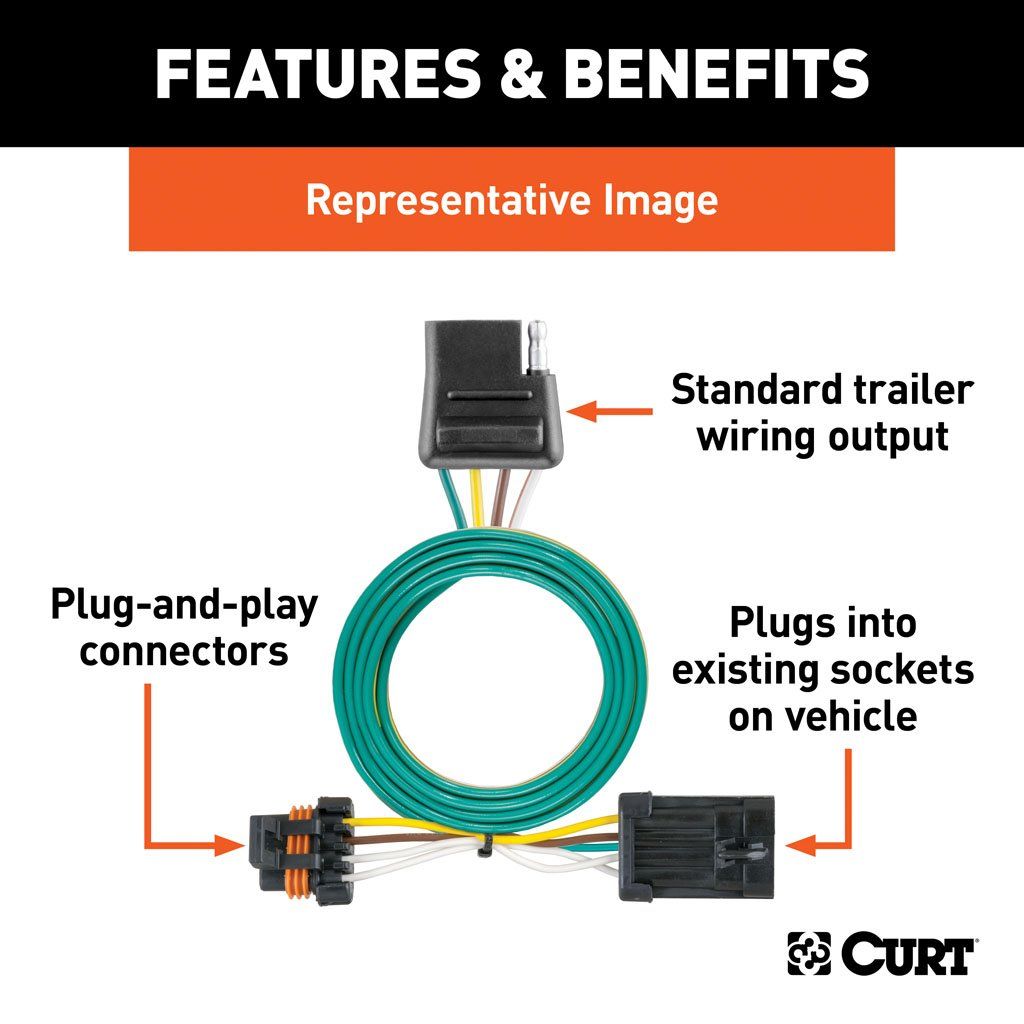 Curt 55124 Custom 4 Way Flat Wiring Harness Fits 2007-2018 Jeep Wrangler JK