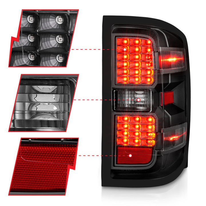 ANZO 15-19 Chevy Silverado 2500HD/3500HD (Factory Halogen Only) LED Tail Lights Black w/Clear Lens